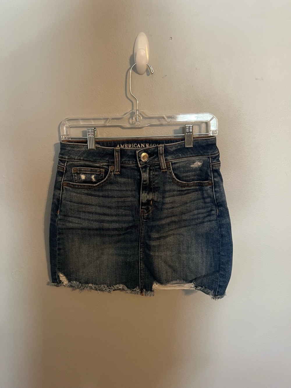 American Eagle Outfitters Dark Blue Distressed Denim Mini Skirt